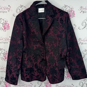 Vanity Fair blazer button up Lacie jewel buttons Black and Red Floral Blazer